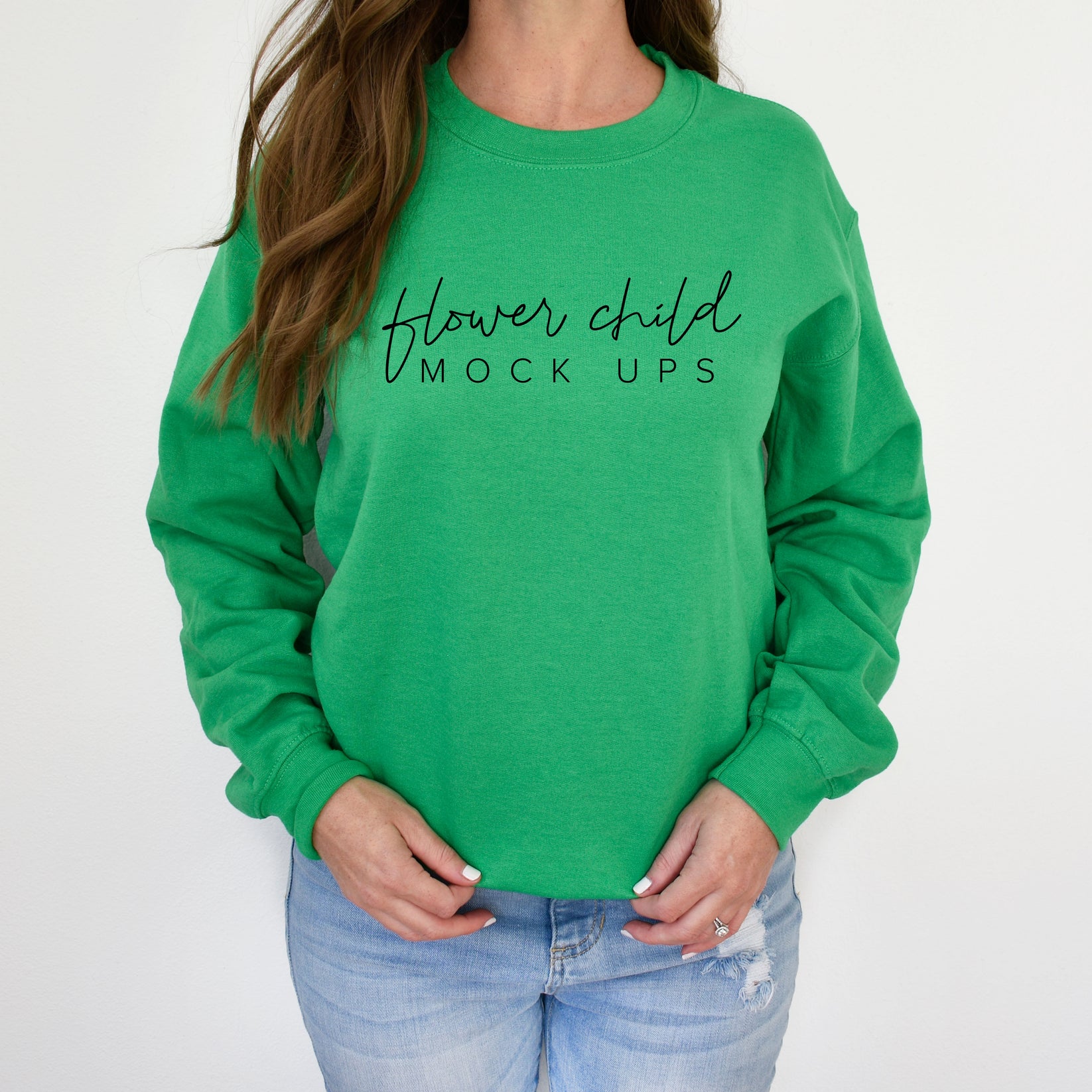 Gildan 18000 Irish Green Mockup   Flower Child Mock Ups