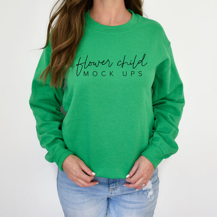 Gildan 18000 Irish Green Mockup - Model Mockup – Flower Child Mock-ups