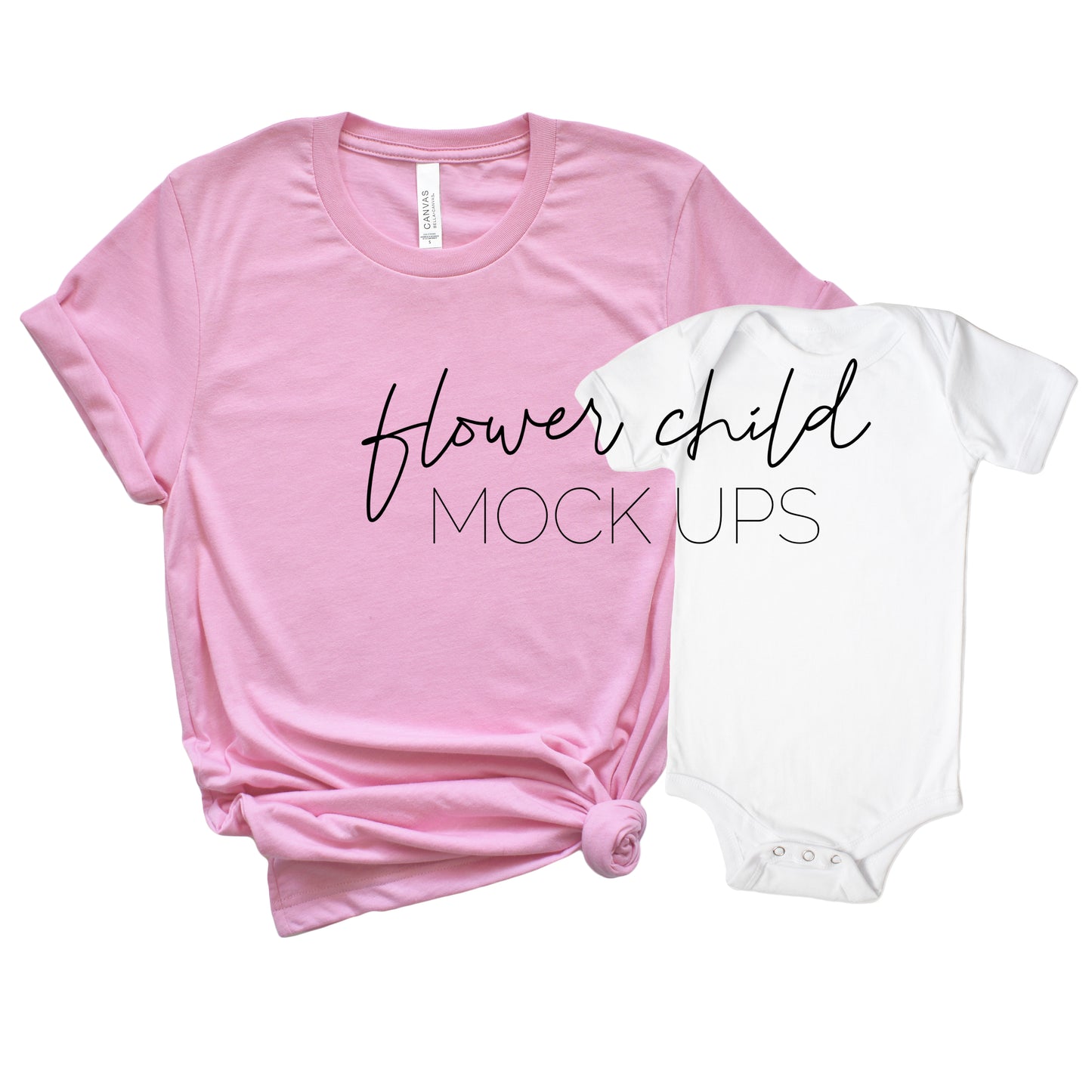 Bella Canvas 3001 Heather Bubble Gum Mommy and Me Mockup - flowerchildmockups