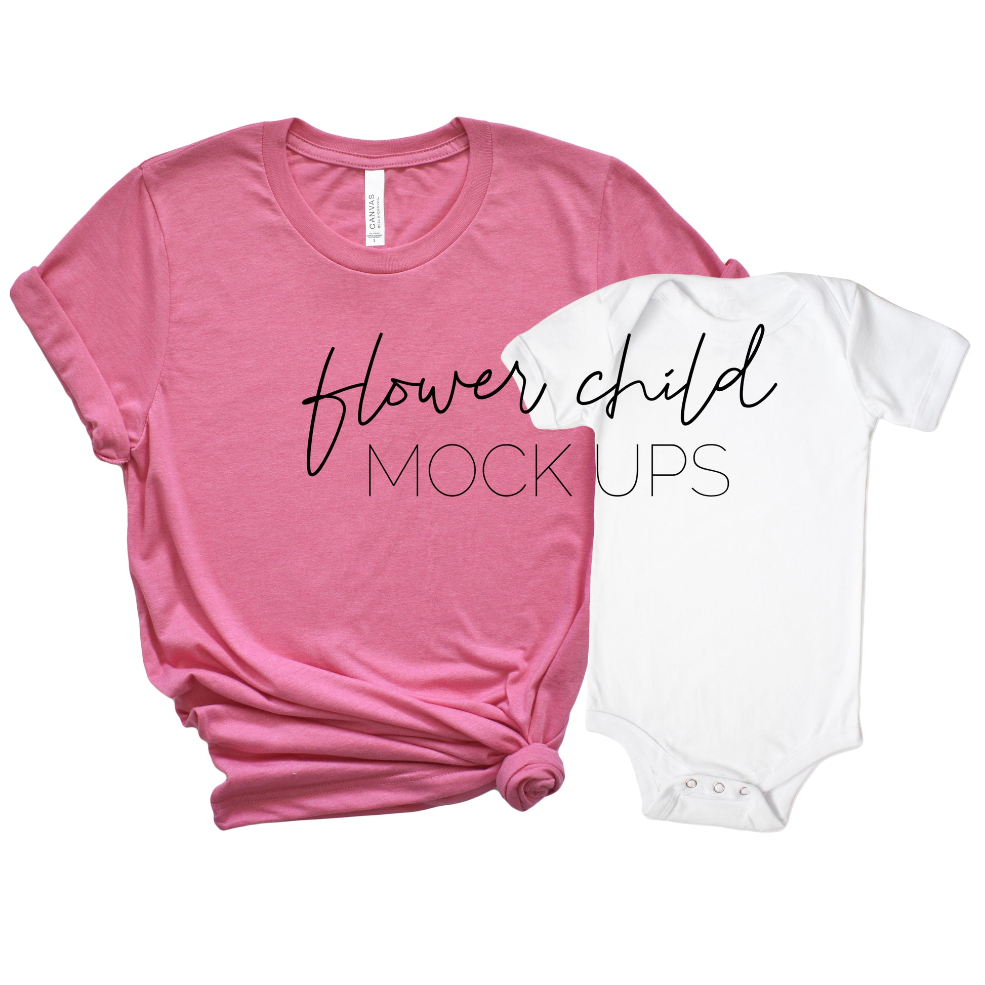 Bella Canvas 3001 Charity Pink Mommy and Me Mockup - flowerchildmockups