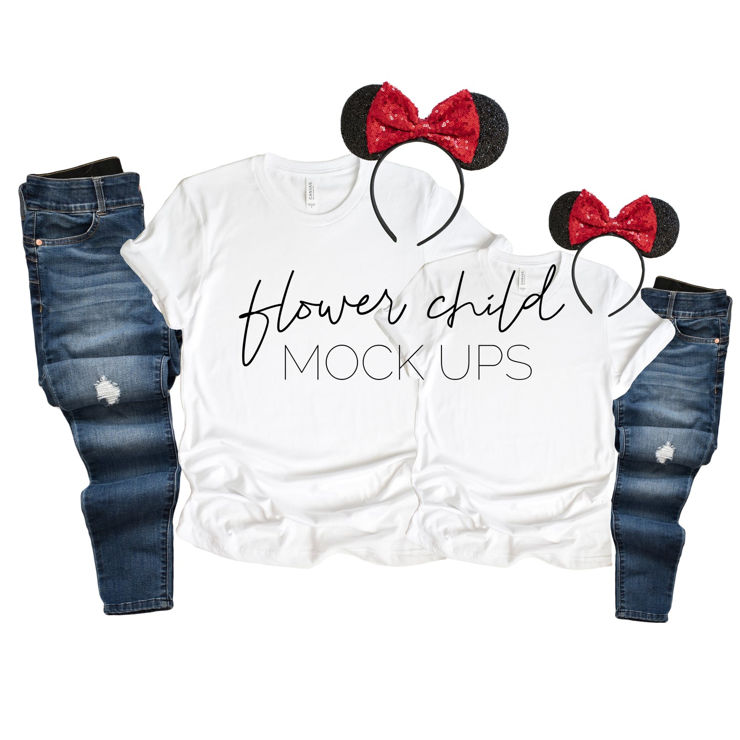 Mommy and Me Bella Canvas 3001 Canvas White Disney Minnie Ears - flowerchildmockups